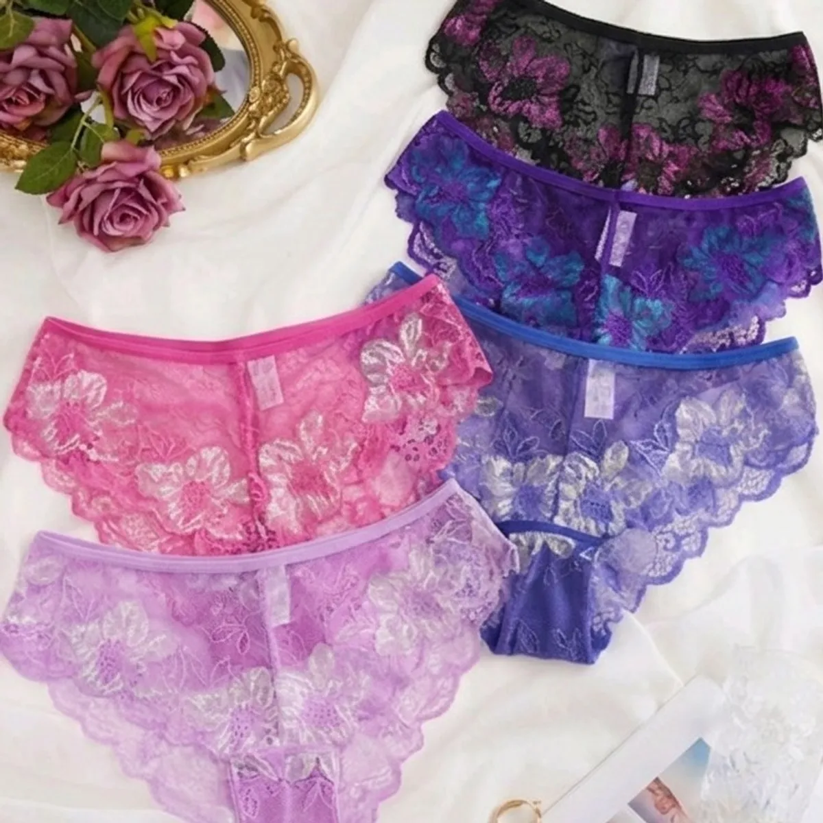 5pcs Women Random Color Breathable Lace Underwears-Size XL