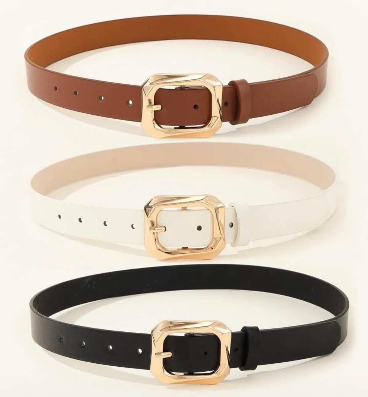 3PCS Women's Gold Square Buckle Belt