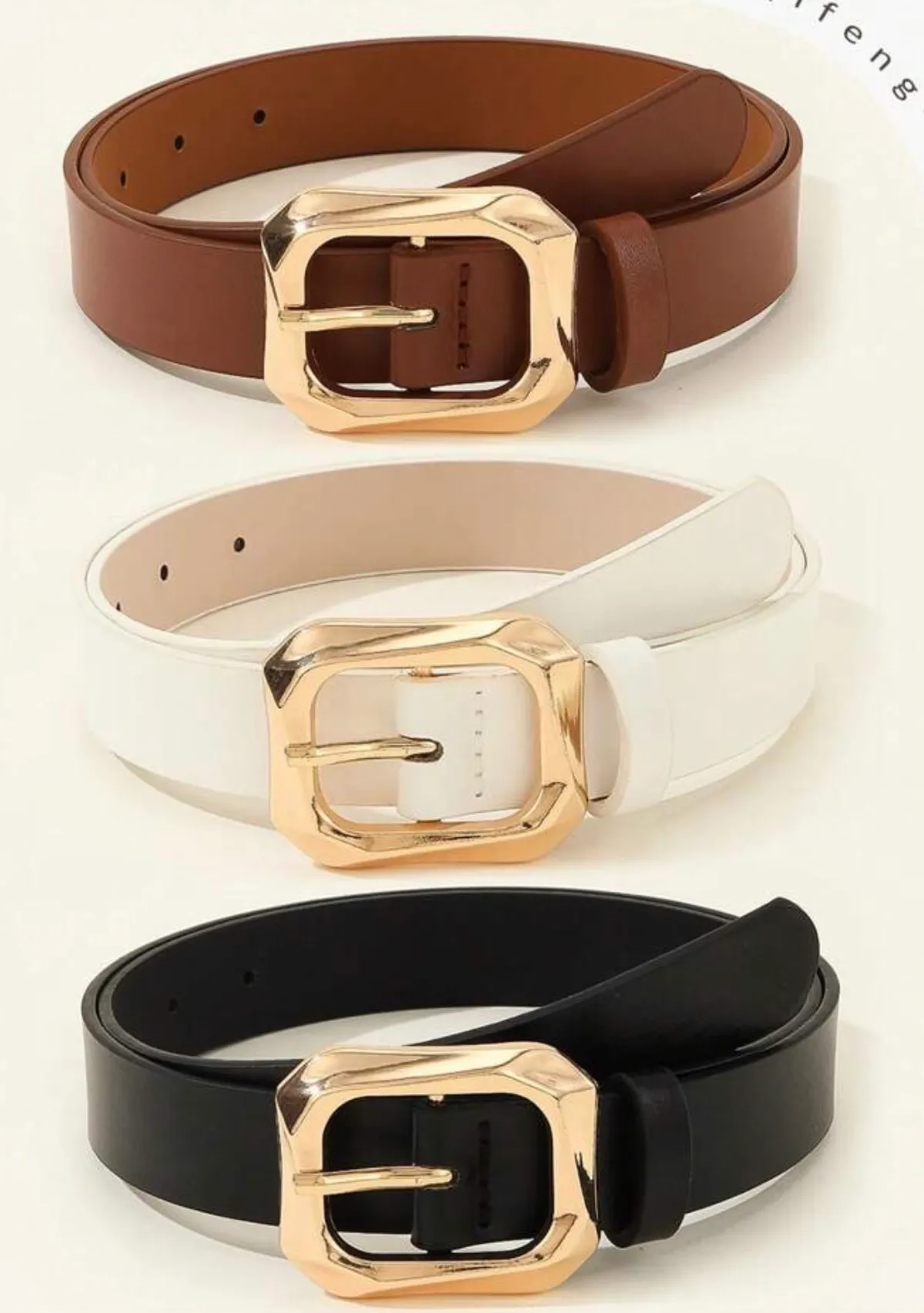 3PCS Women's Gold Square Buckle Belt