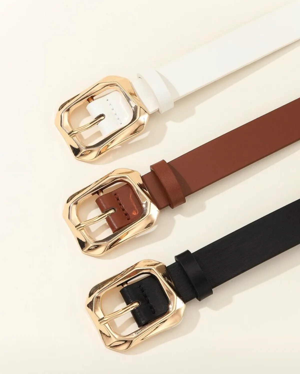 3PCS Women's Gold Square Buckle Belt