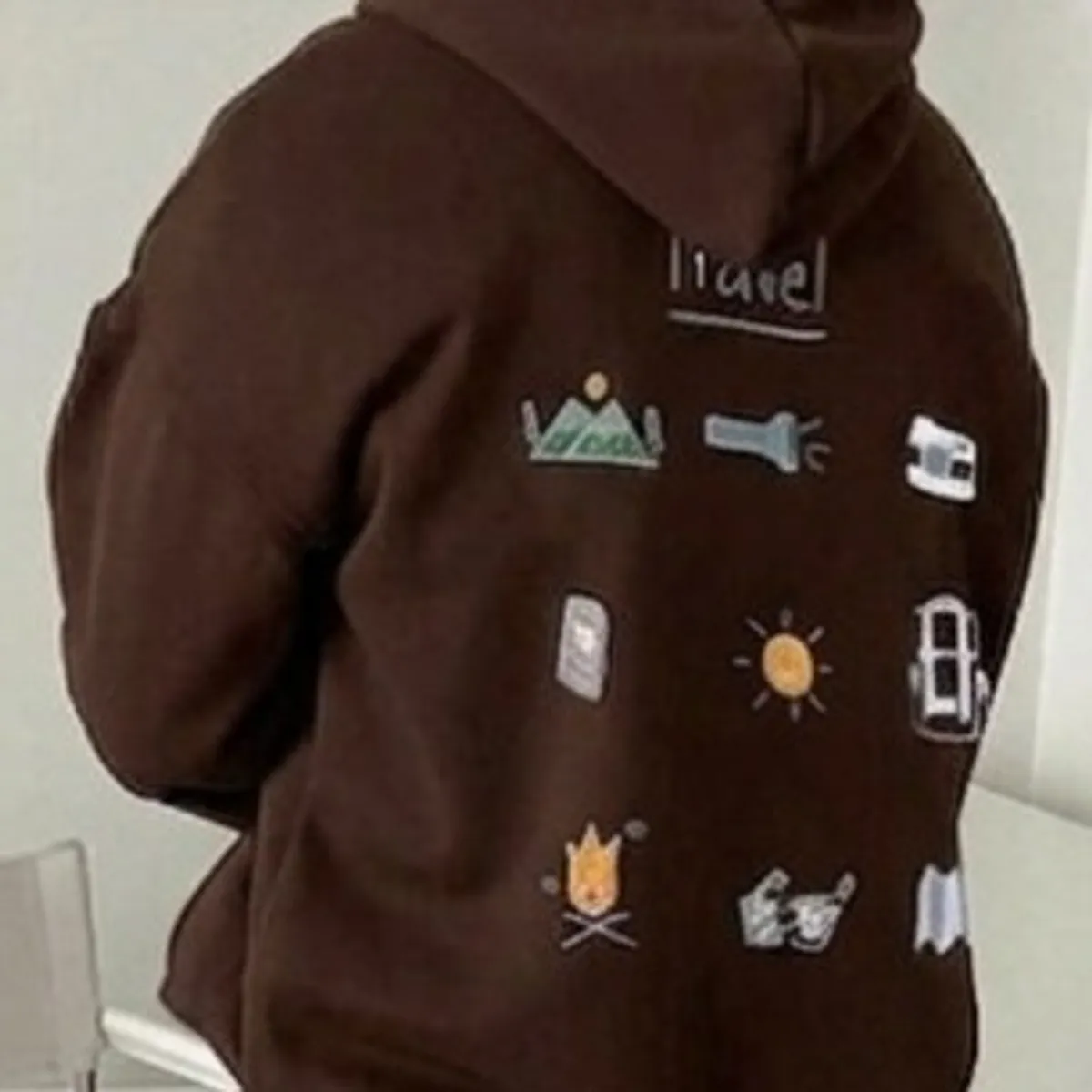 Men's Brown Drawstring Hooded Sweatshirt-Size XS