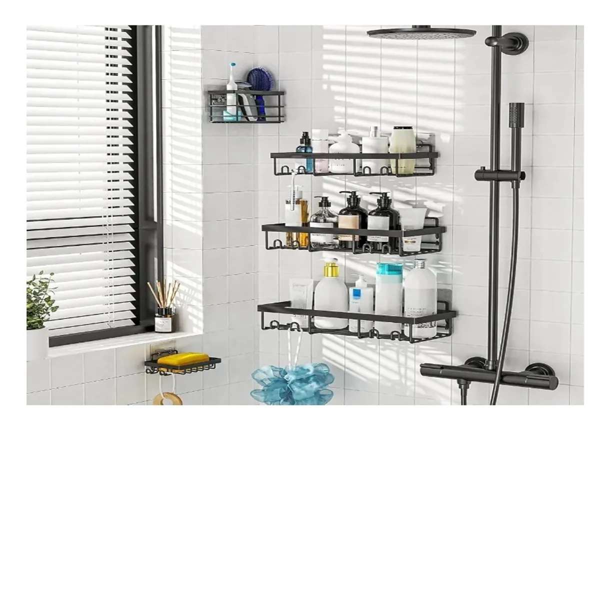 5 Pack Corner Bathroom Storage Organization, Home & Kitchen Decor Inside RV Accessories, Hanging First Apartment Household Camper Essentials - Black