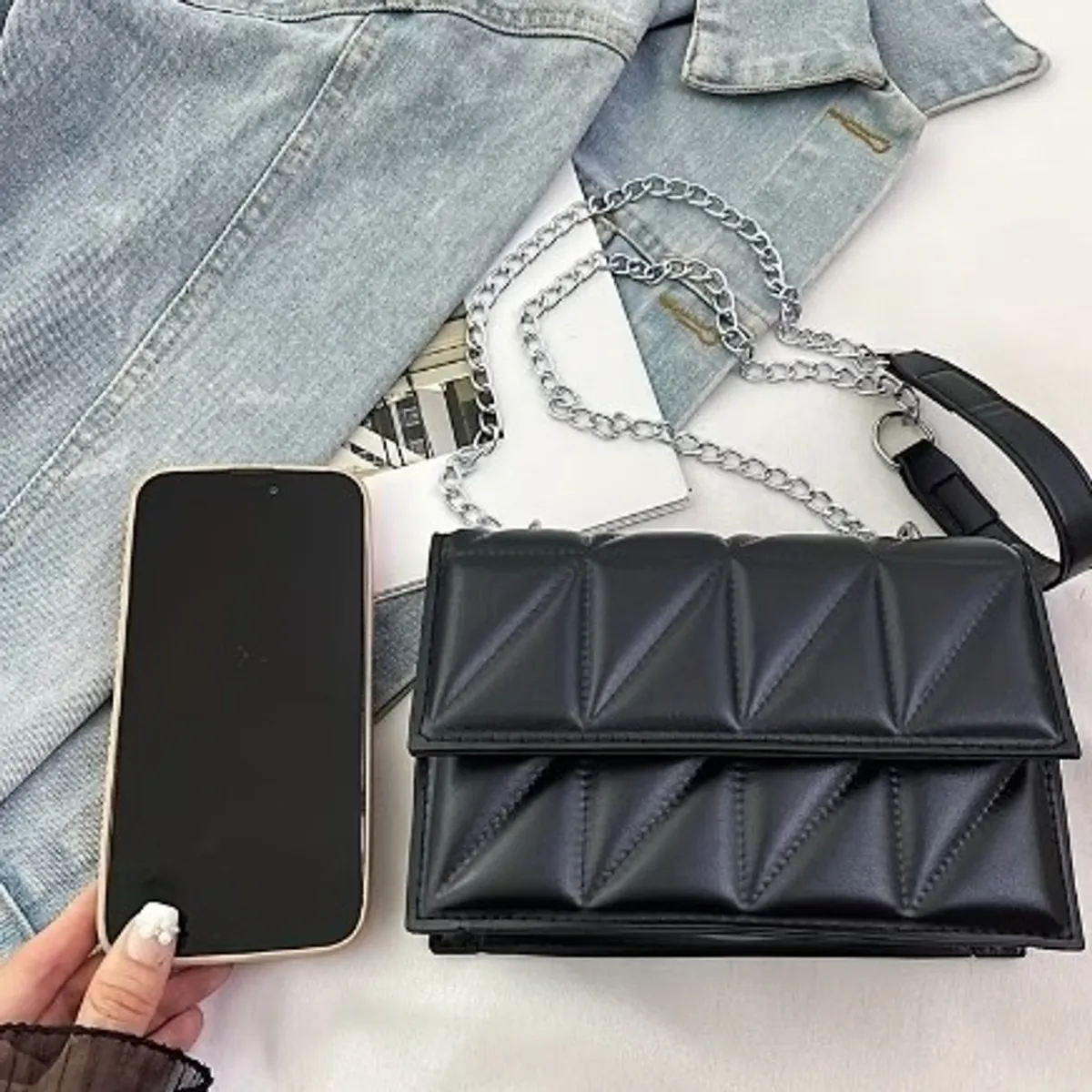 Women's  Black Crossbody ,Single Shoulder Small Square Bag