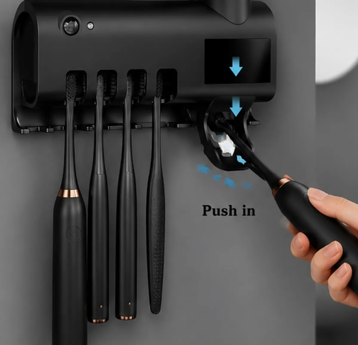 Black Toothbrush Holder Toothpaste Dispenser