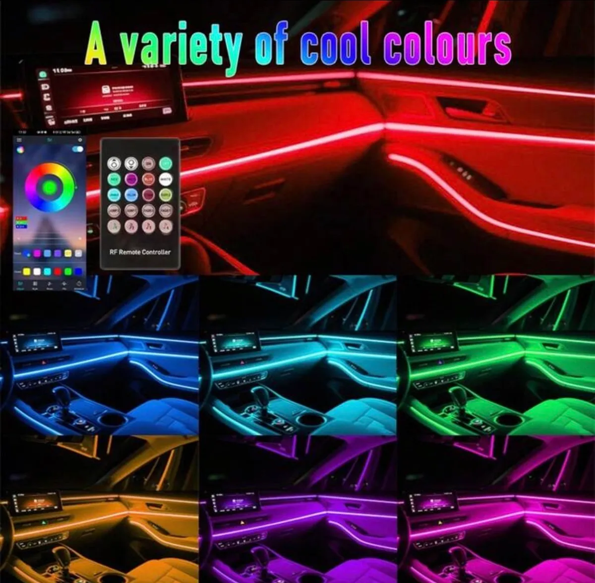 5-In-1 Car Dashboard Ambient Lighting, APP/Remote Control Decorative Light