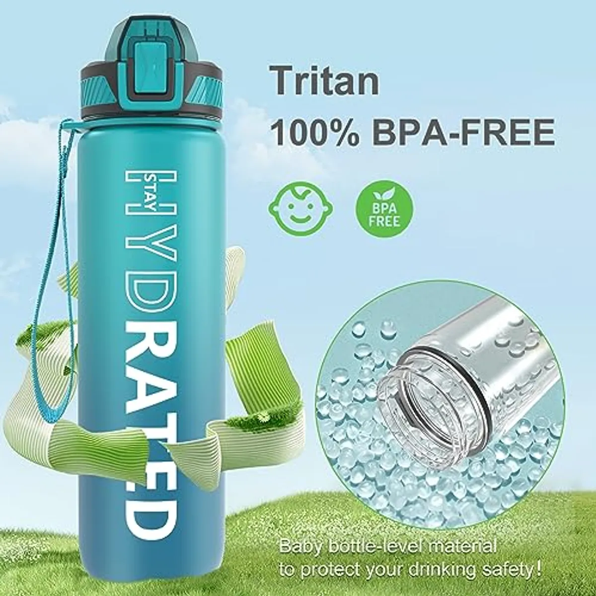 QLUR Motivational Water Bottle with Time Marker (32 oz)