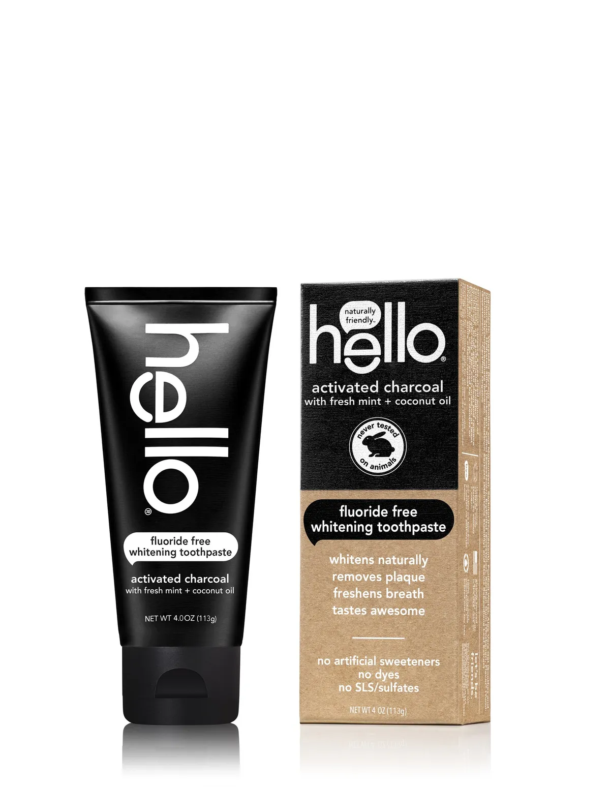 Hello Epic Whitening Charcoal Fluoride Free Toothpaste  (Fresh Mint and Coconut Oil)  4.0 oz