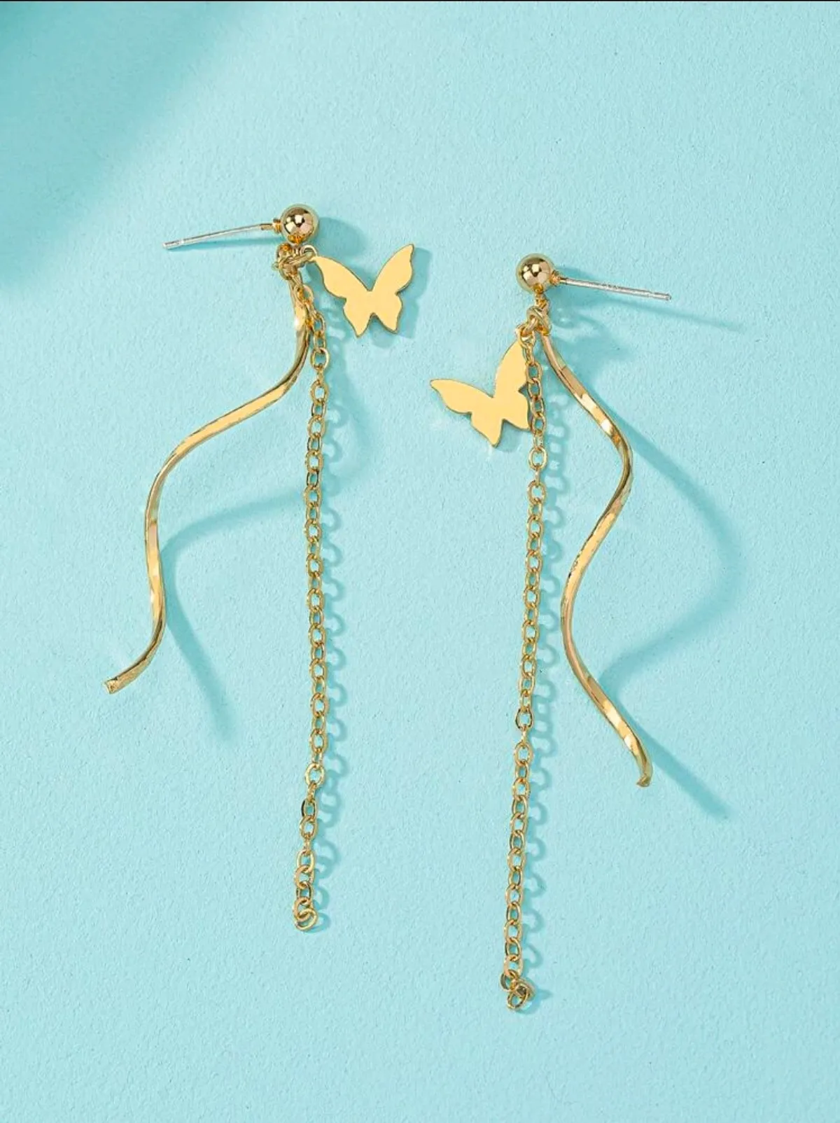 1pair Metallic Fringe Chain & Butterfly Drop Earrings