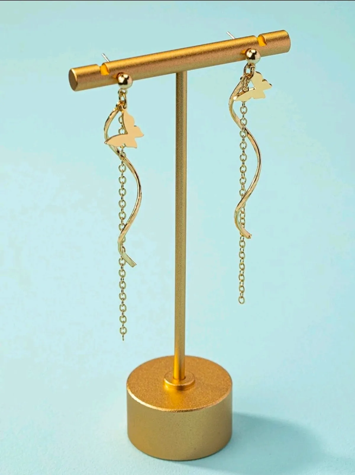 1pair Metallic Fringe Chain & Butterfly Drop Earrings