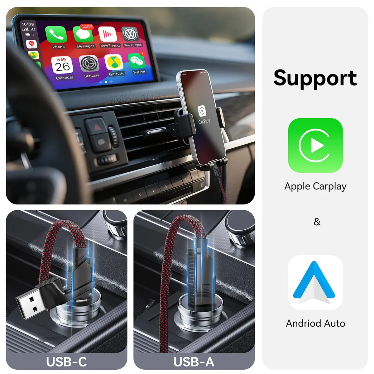 4-in-1 Multi Charging Cable, USB-C to USB-C 240W Fast Charge, USB-A/C to Lightning 20W, Nylon Braided 4FT Cord for iPhone, Samsung, iPad, MacBook