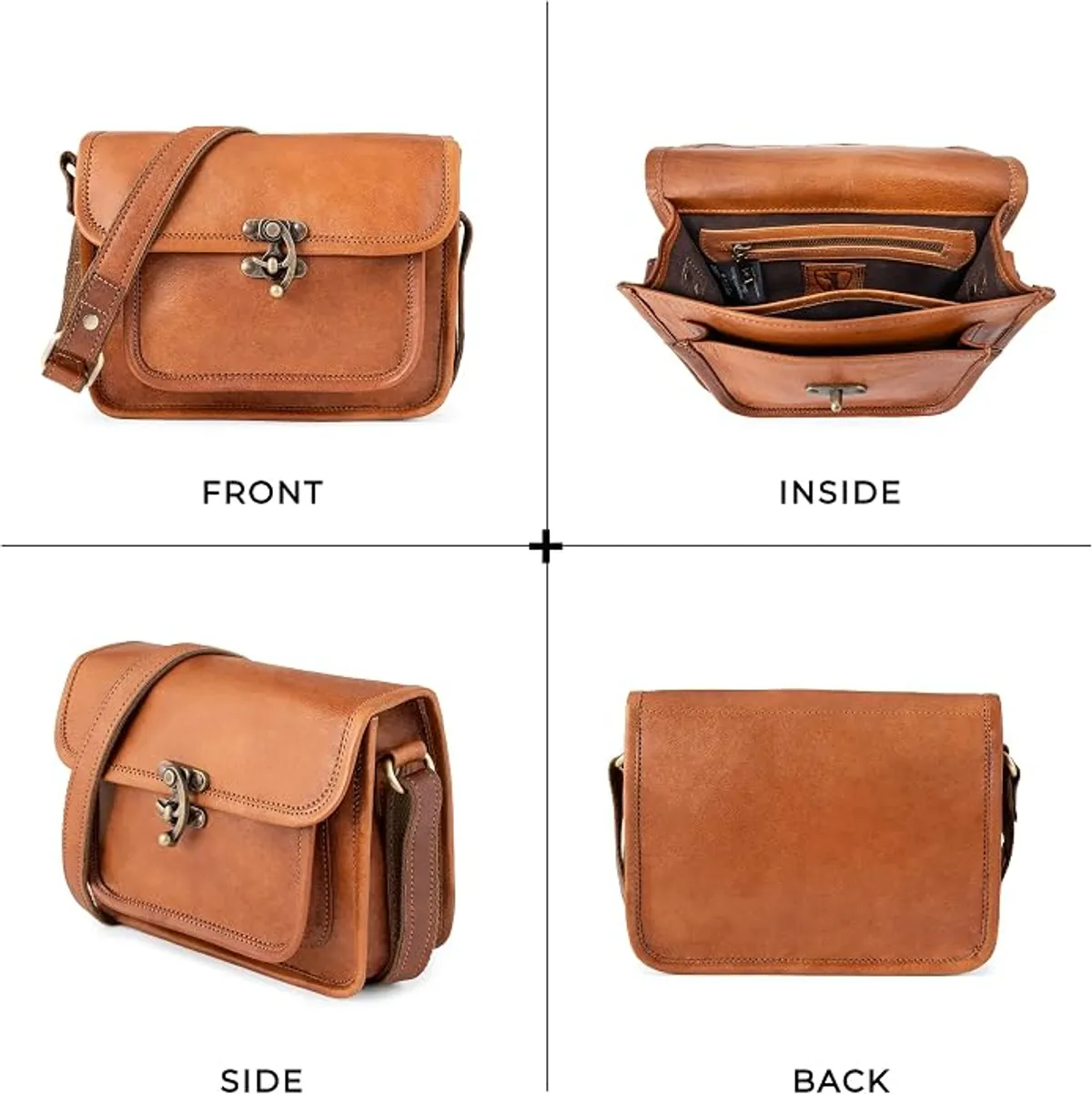 Vintage Genuine Leather Crossbody Bag, Small Shoulder Satchel with Adjustable Strap, Vegetable-Tanned Leather Handbag, Compact Everyday Purse