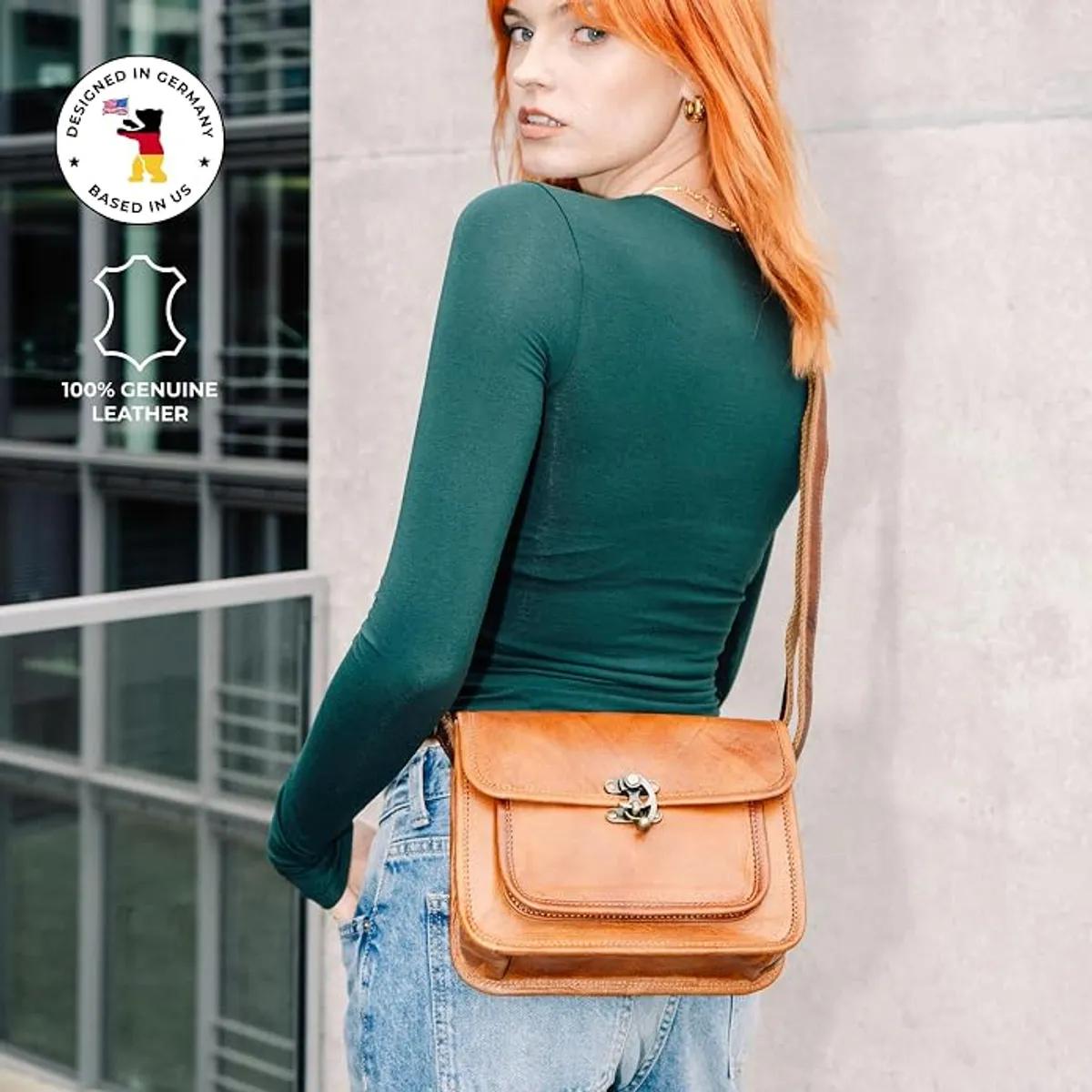 Vintage Genuine Leather Crossbody Bag, Small Shoulder Satchel with Adjustable Strap, Vegetable-Tanned Leather Handbag, Compact Everyday Purse