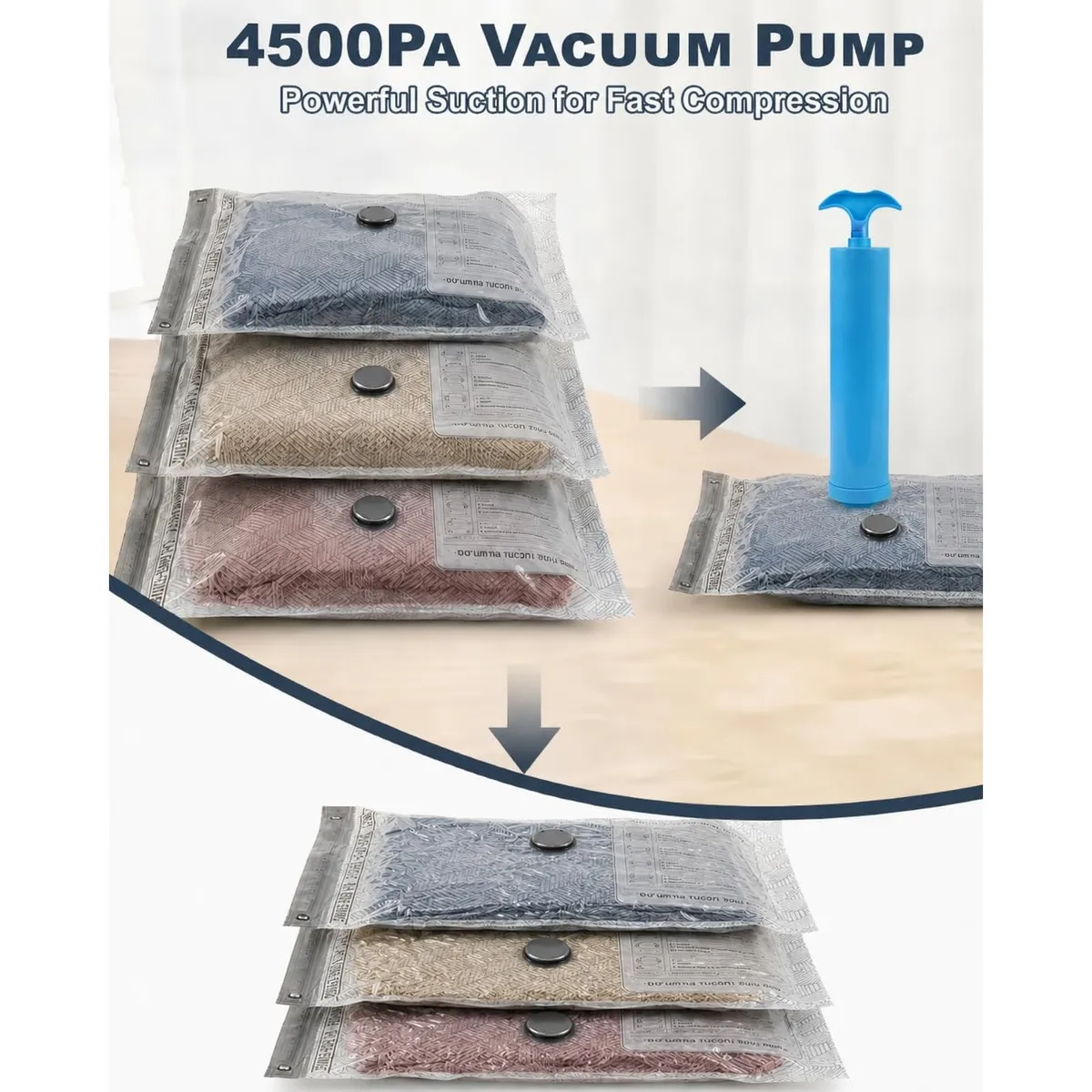 6-Pack Travel Vacuum Storage Bags with Hand Pump, Reusable Space Saver Compression Sacks for Clothes, Luggage, Suitcase, Carry-On, 20x16 Inches