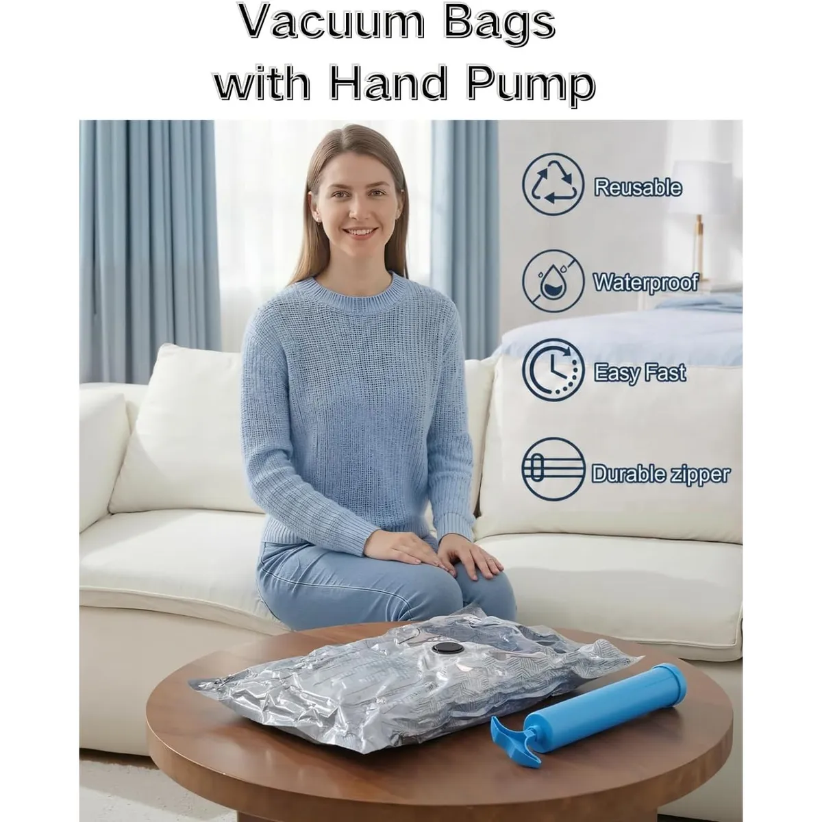 6-Pack Travel Vacuum Storage Bags with Hand Pump, Reusable Space Saver Compression Sacks for Clothes, Luggage, Suitcase, Carry-On, 20x16 Inches