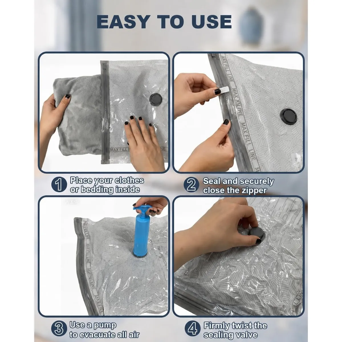 6-Pack Travel Vacuum Storage Bags with Hand Pump, Reusable Space Saver Compression Sacks for Clothes, Luggage, Suitcase, Carry-On, 20x16 Inches