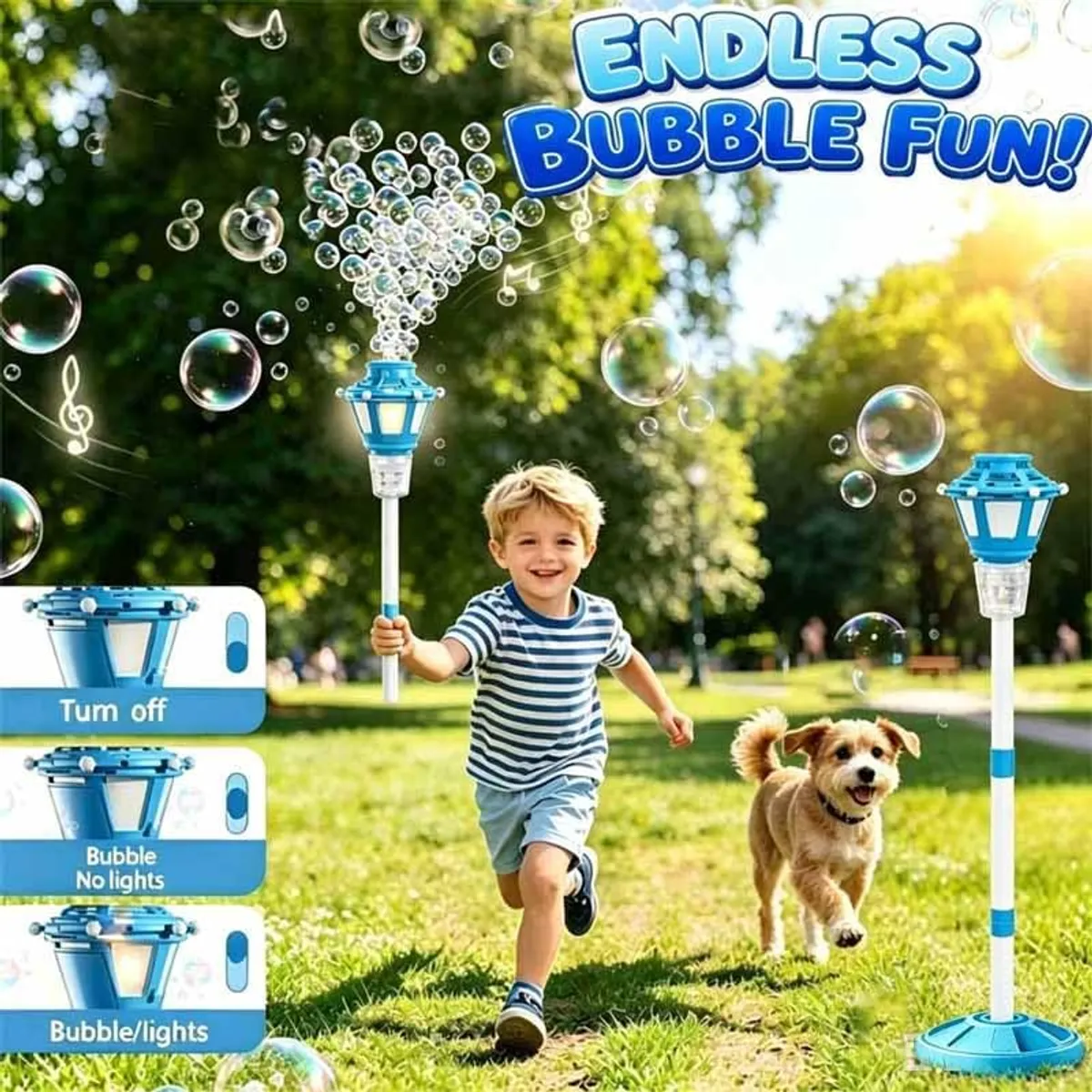 Rechargeable Automatic Bubble Machine with Stand, Adjustable Height up to 47 Inches, LED Light Up Bubble Blower, Includes 10 Solution Packs
