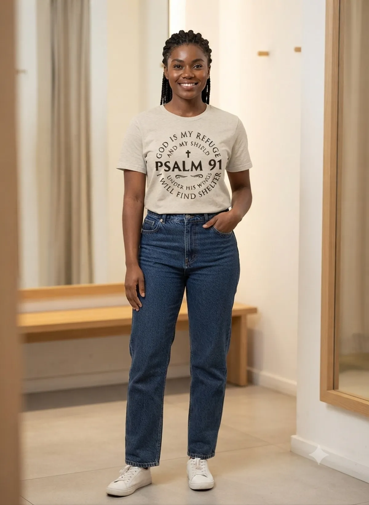 Psalm 91 Christian Unisex T-Shirt God Is My Refuge And Fortress Faith Tee - Size L