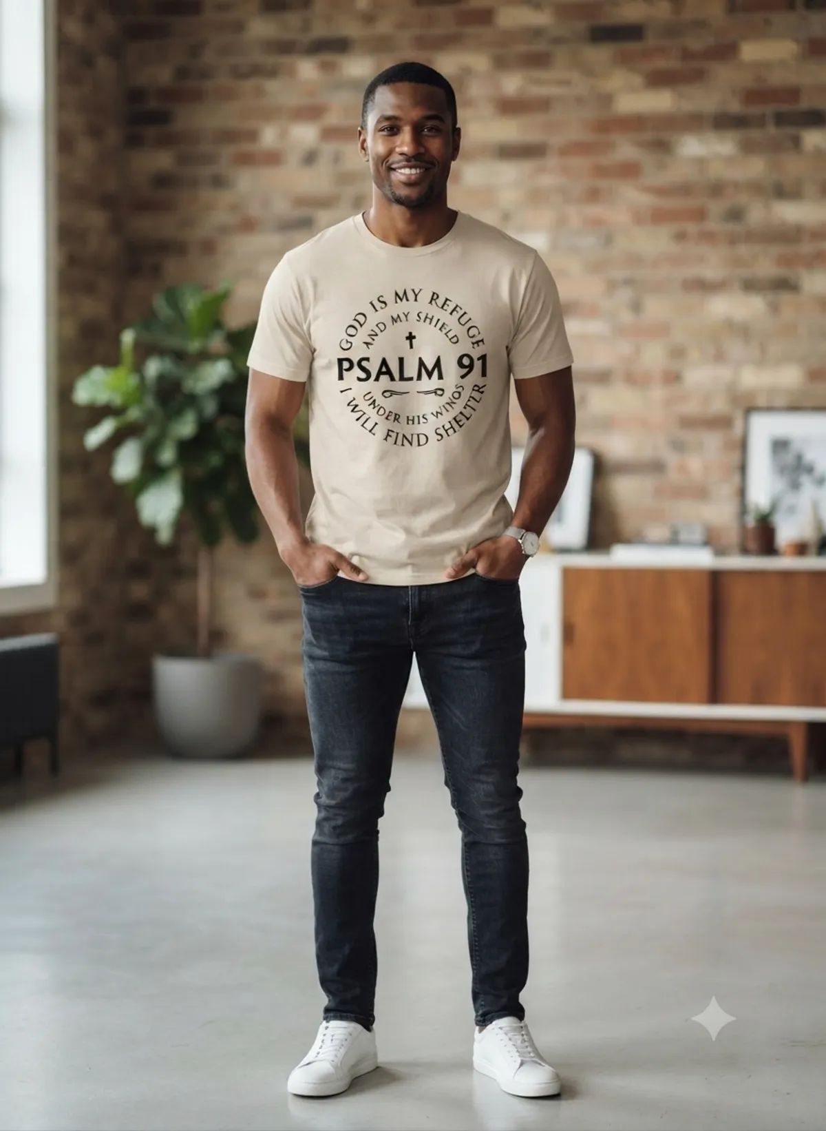 Psalm 91 Christian Unisex T-Shirt God Is My Refuge And Fortress Faith Tee - Size L