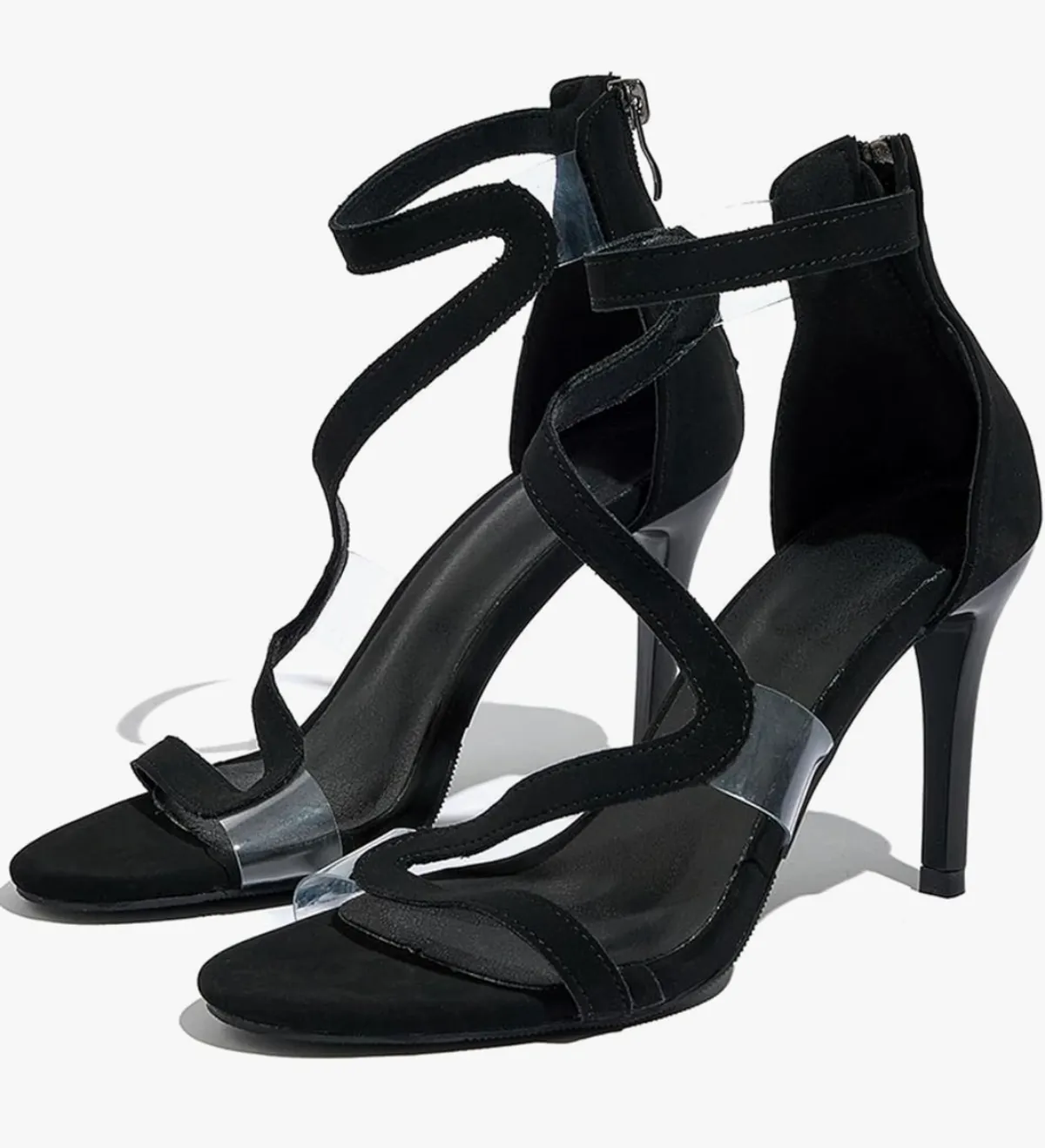 Women's Black Stiletto Heel Clear Sandals Round Toe High Heel - Size 6.5
