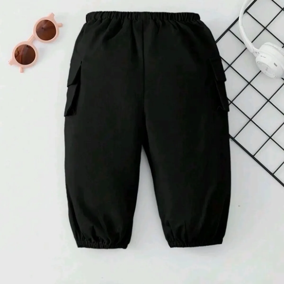 Baby Girl Black Elastic Waist And Foot Cuff Side Pocket Pant-Size 9-12M