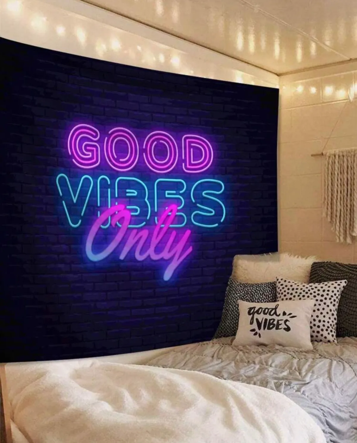 1pc Textile Wall Tapestry With Letter & Good Vibes Pattern, 130*150