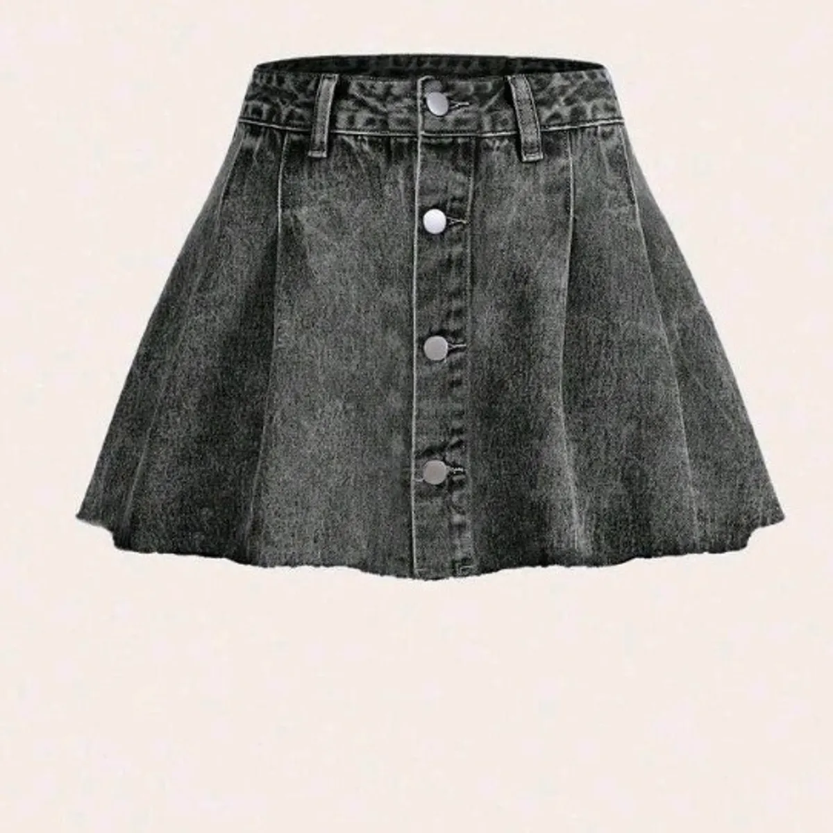 Women's Light  Grey Button Front Denim Skirt-Size XS
