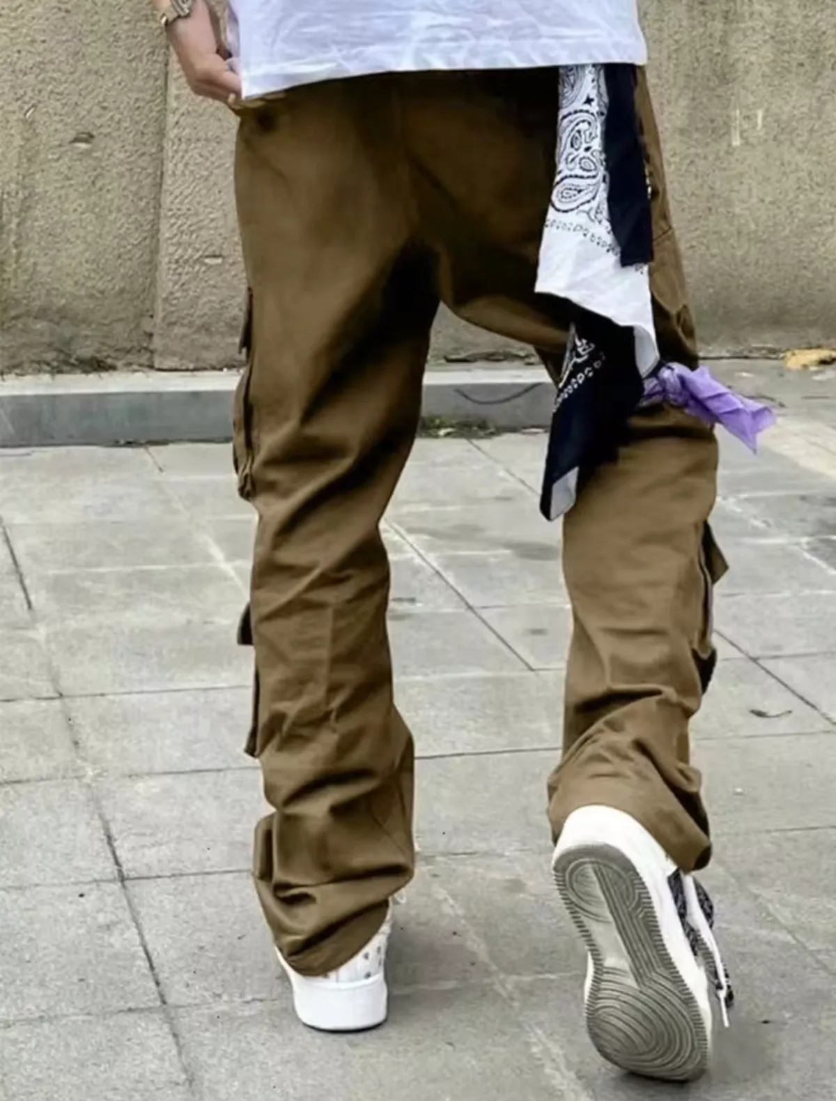 Brown Cargo Pants With Pockets With Cartoon Print For Men (Small)