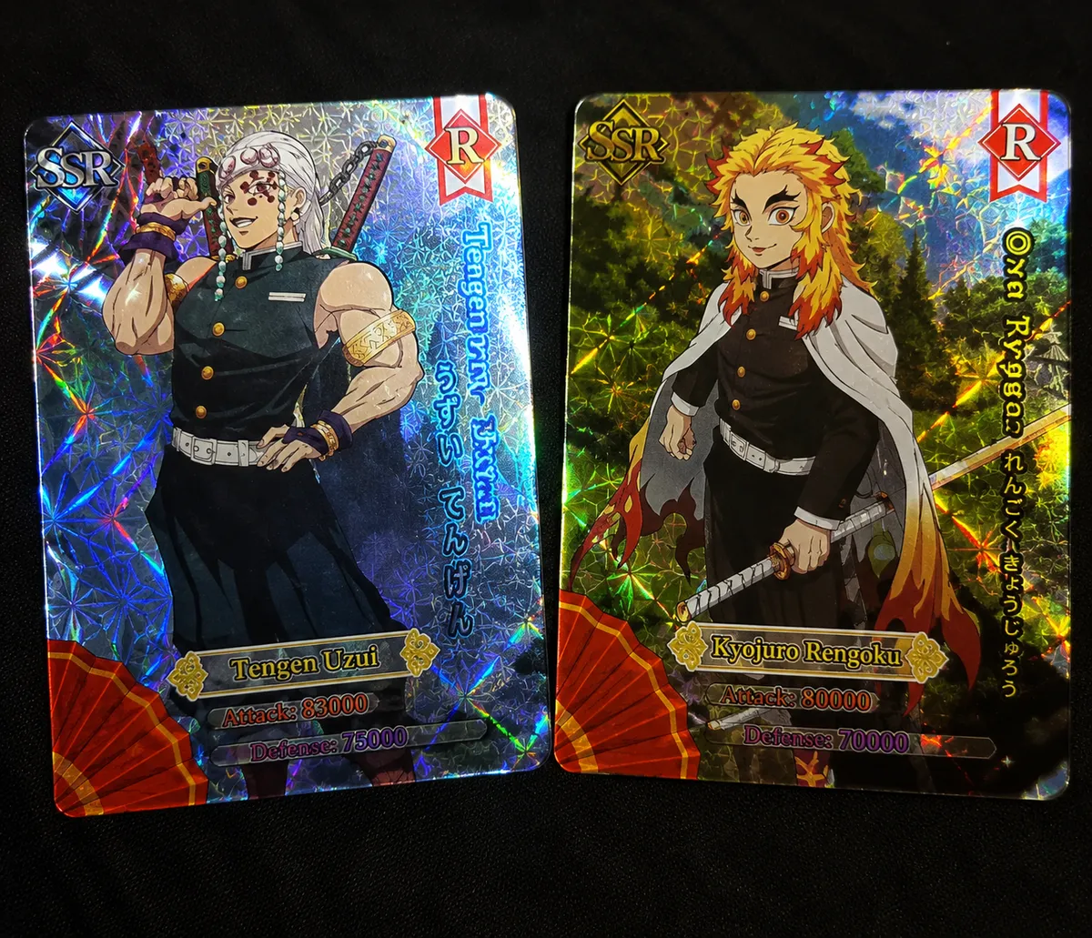 Demon Slayer Mugen Train Mystery Card Pack  5 Random Holographic Cards + FREE 6 Jujutsu Kaisen Stickers | Anime Bundle