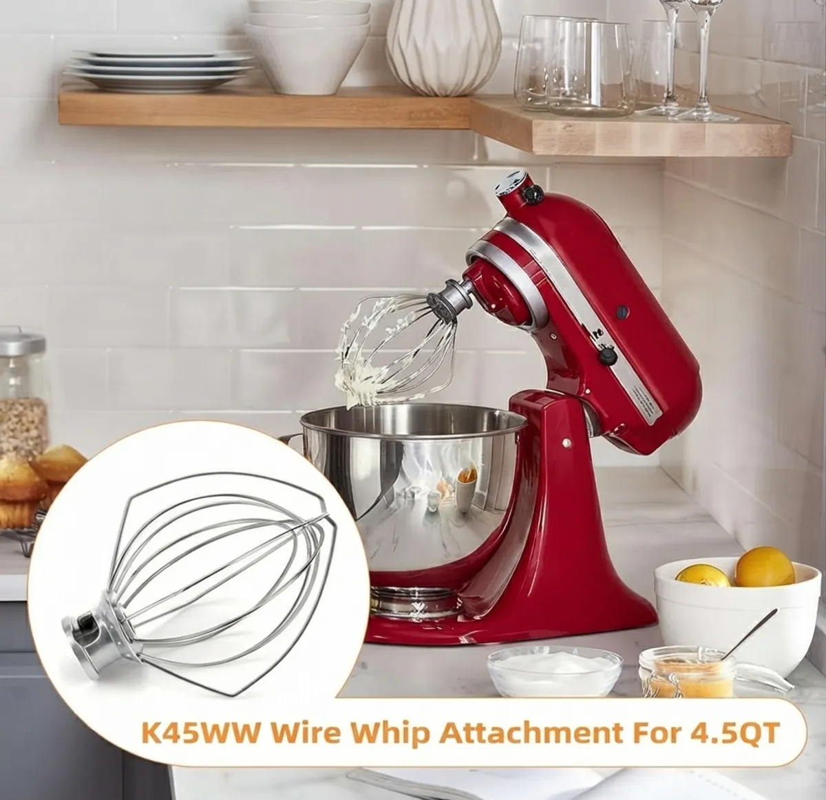MOREDOR 1PC K45WW Whip Attachment for Kitchen Aid 4.5QT Tilt-Head Stand Mixer, Stainless Steel Egg Cream Stirrer, Flour Cake Balloon Whisk Accessories
