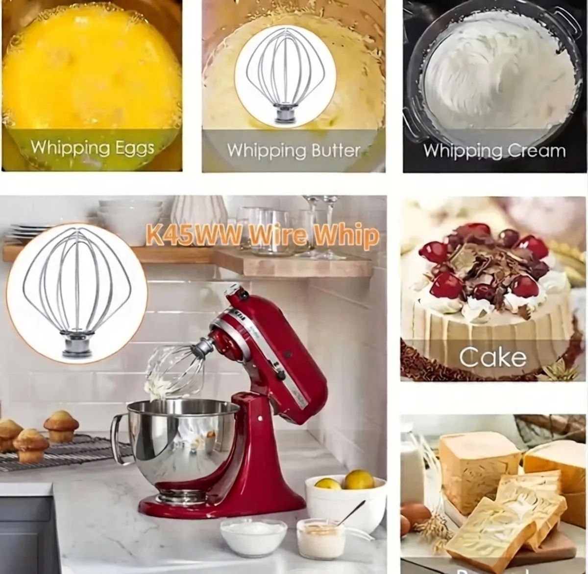 MOREDOR 1PC K45WW Whip Attachment for Kitchen Aid 4.5QT Tilt-Head Stand Mixer, Stainless Steel Egg Cream Stirrer, Flour Cake Balloon Whisk Accessories