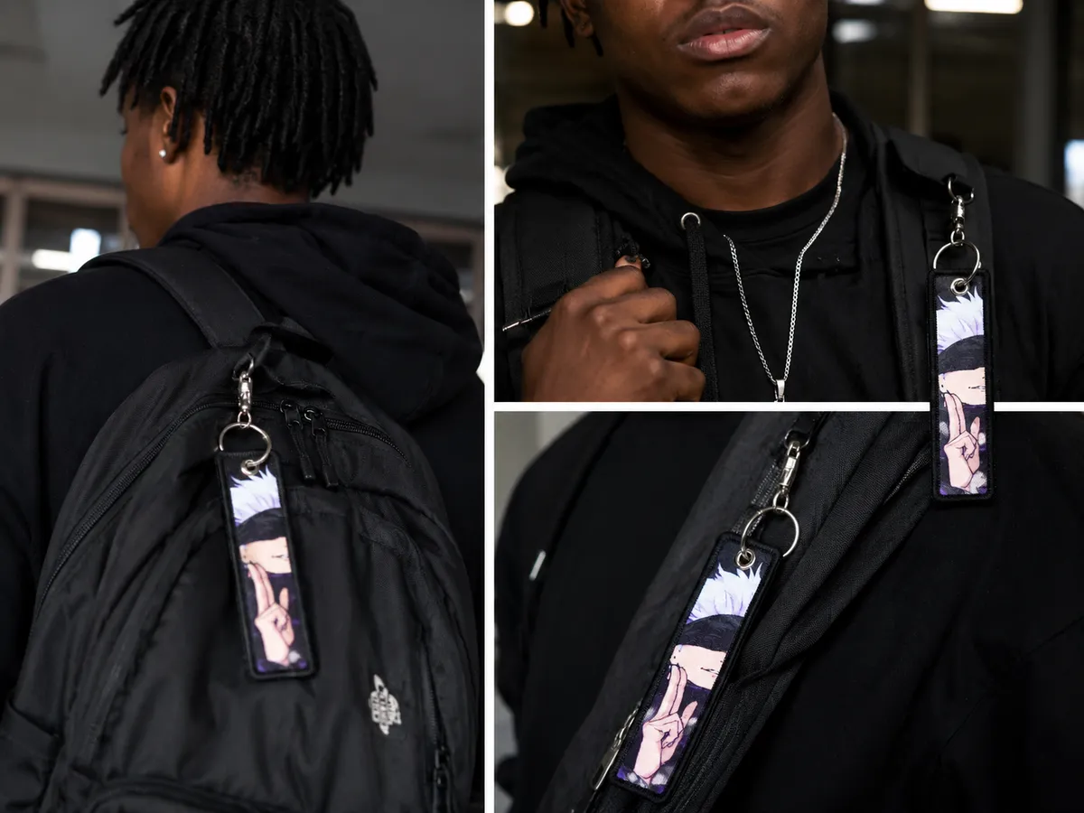 Satoru Gojo Anime Embroidery Keychain + FREE 6 Jujutsu Kaisen Stickers | JJK Fan Gift Bundle | Key Ring Backpack Tag