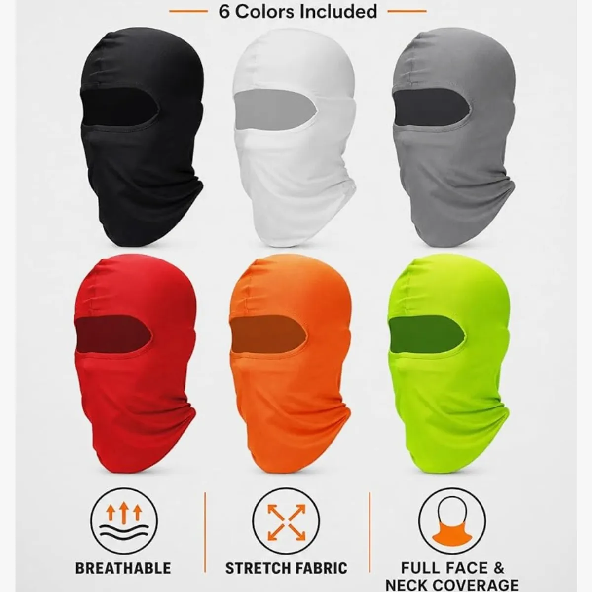 6 Pcs Ski Mask Cover Balaclava Full Face Mask - Mutli Color