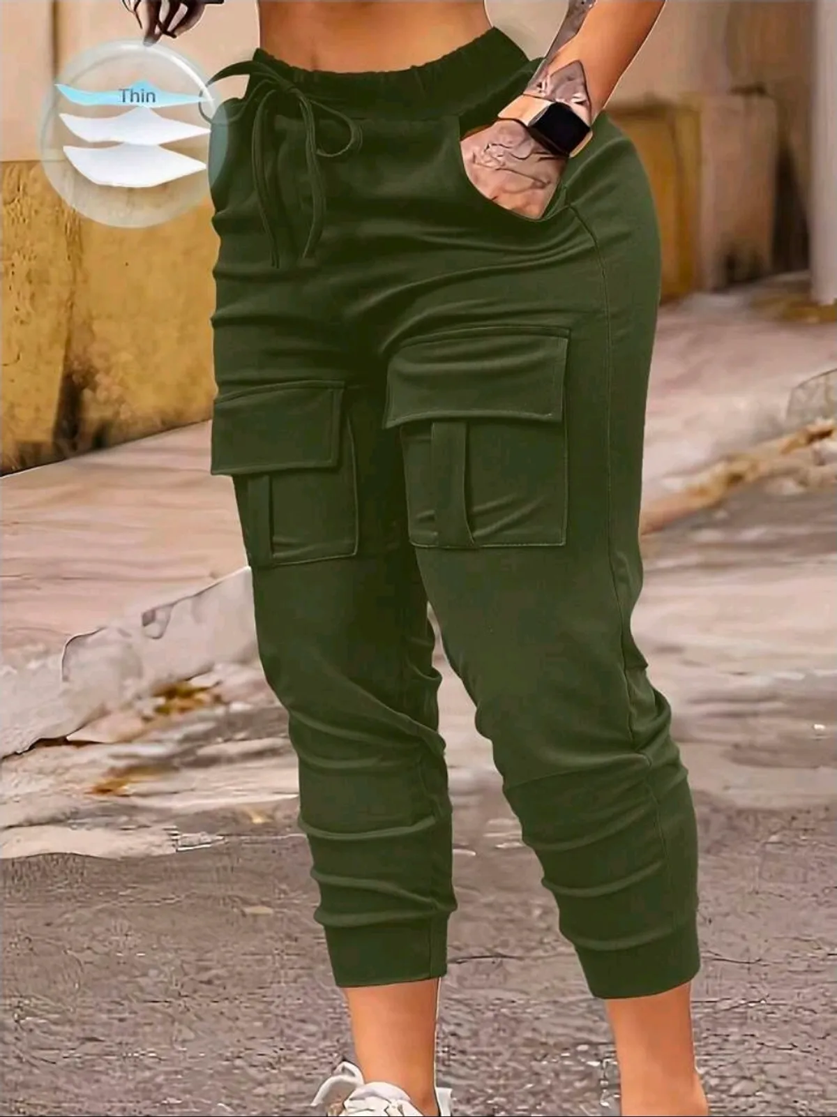 Women's Casual High Waist Pants With Solid Color And Pocket Design Fall Cloth For Women - Size M
