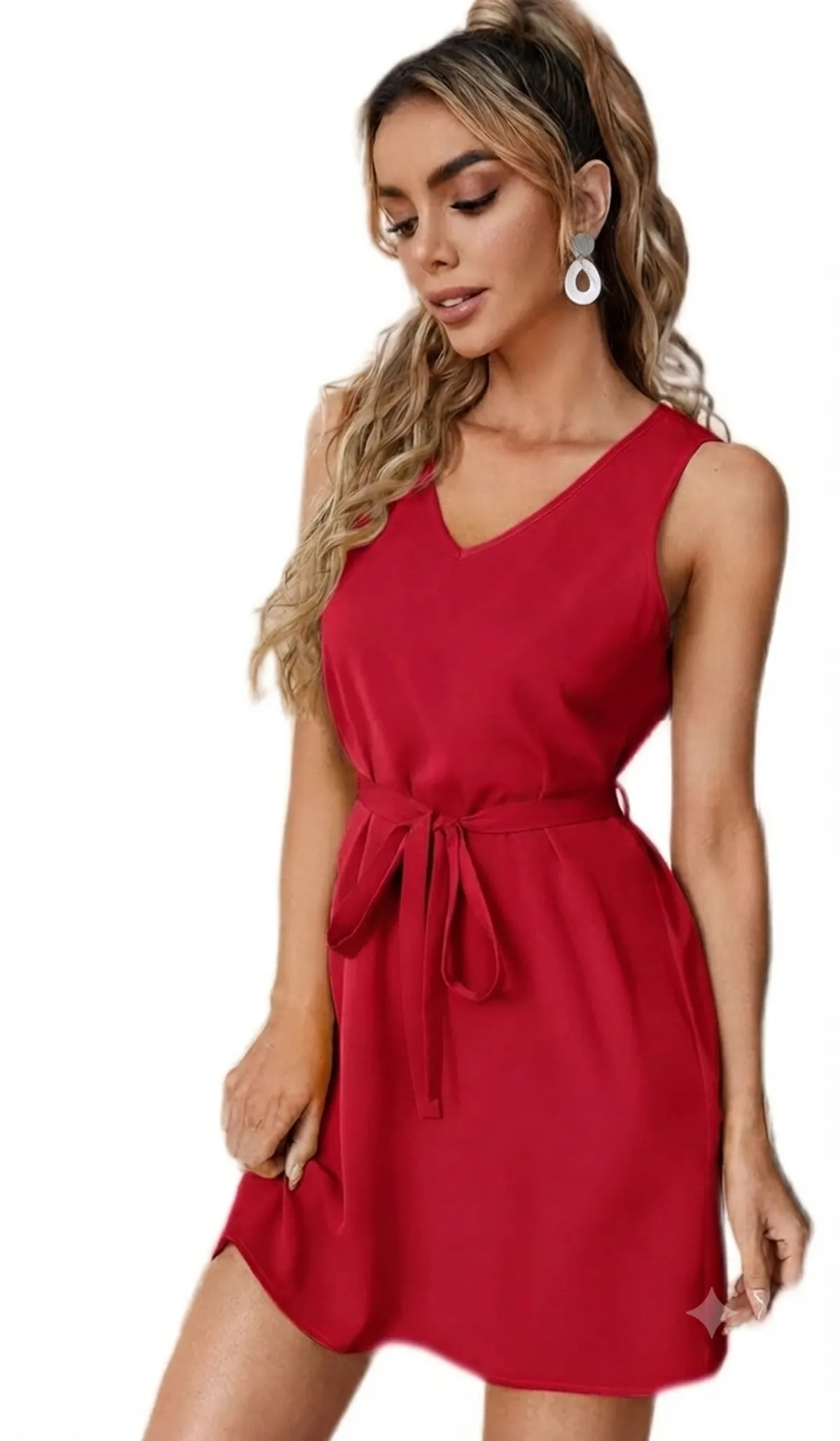 Women's Dress Solid Belted Tank Dress - Size M