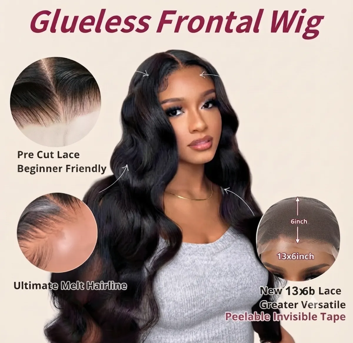 30 Inch Human Hair Body Wave Wig - 13x6 HD Transparent Lace Front, Suitable For Women