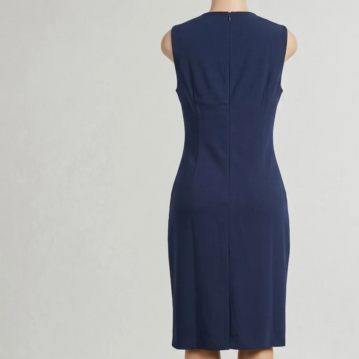 Women's Dark Navy Blue Dress features a distinct gathered tulip hem and a sleek sleeveless design-Size XL