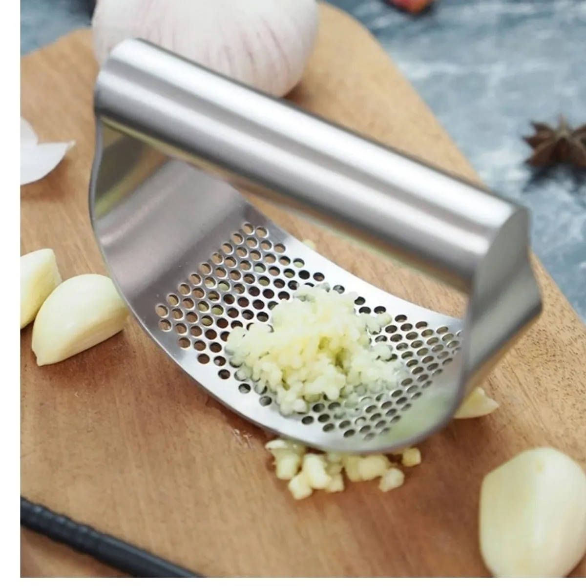 1pc Stainless Steel Garlic Press Rocker with Handle