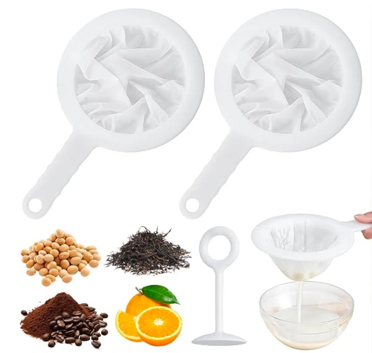 2 Pieces Nylon Fine Mesh Strainer Plastic Ultra Fine Mesh With Handle
