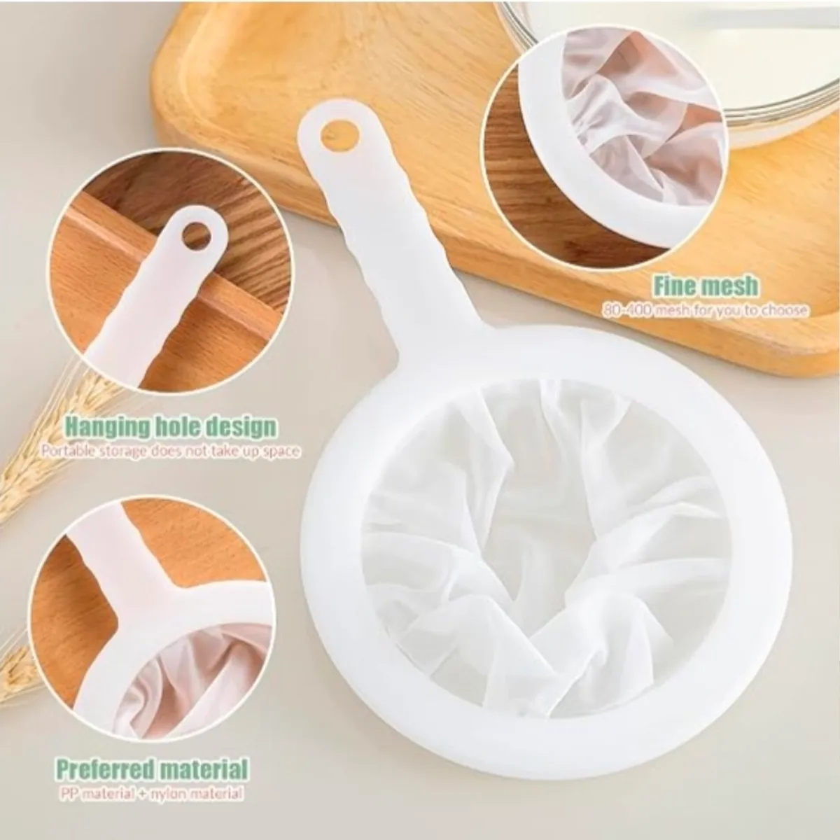 2 Pieces Nylon Fine Mesh Strainer Plastic Ultra Fine Mesh With Handle