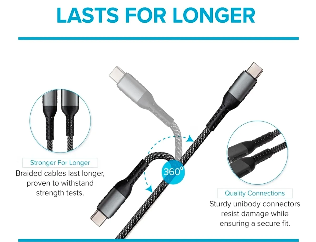 Maplin USB C to USB-A Cable Braided 1m