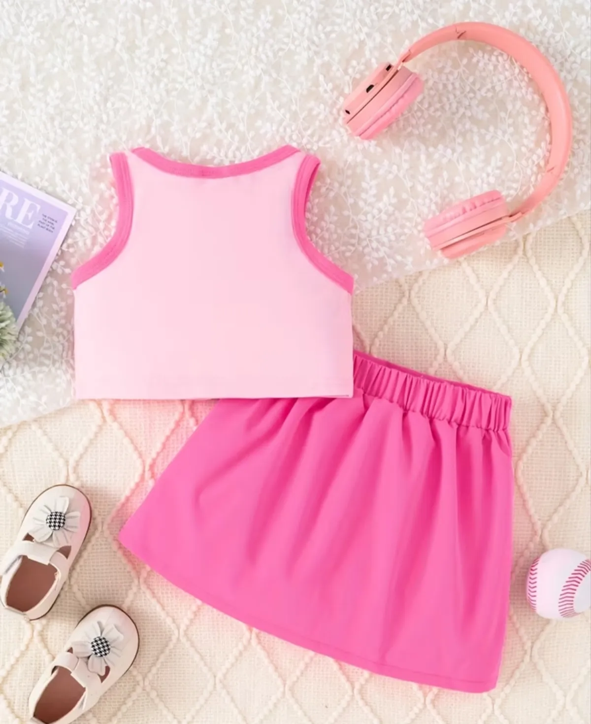 Toddler Girls' Summer Round Neck Letter Print Sleeveless Top and Pleated Skirt Casual 2PCS Set- Size 4 -5Y