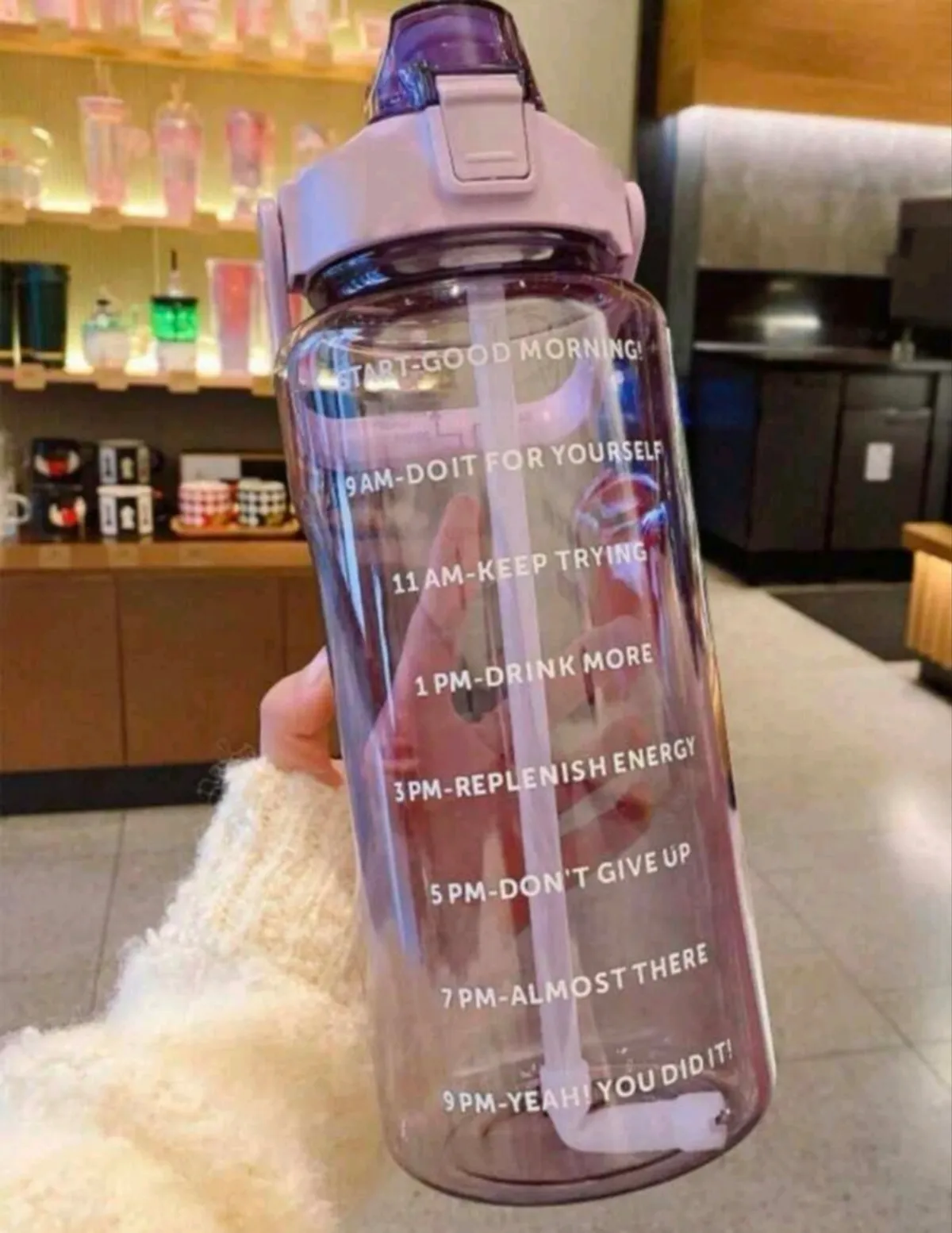 1PC 2000ml Capacity Pink Straw Water Bottle, Graduated Scale, Leak-Proof Heat-Resistant Sports Plastic Drinking Bottle