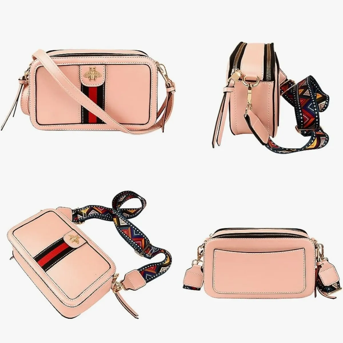 Women Crossbody Wide Strap Clutch PU Leather Handbag