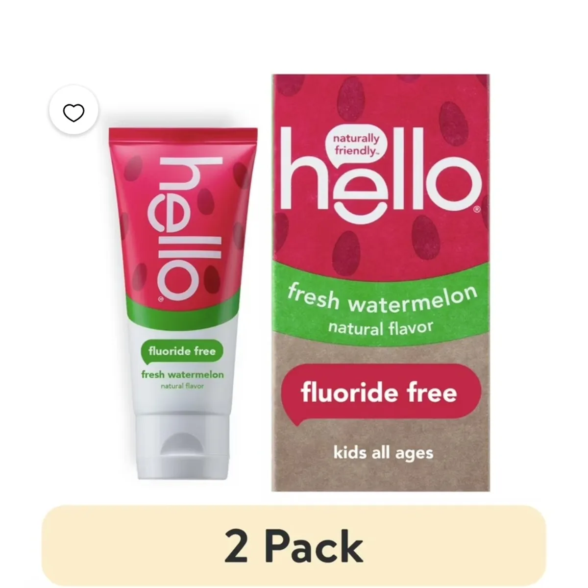 (2 pack) Hello Fresh Watermelon Fluoride Free Toothpaste, 4.2 Oz Tube