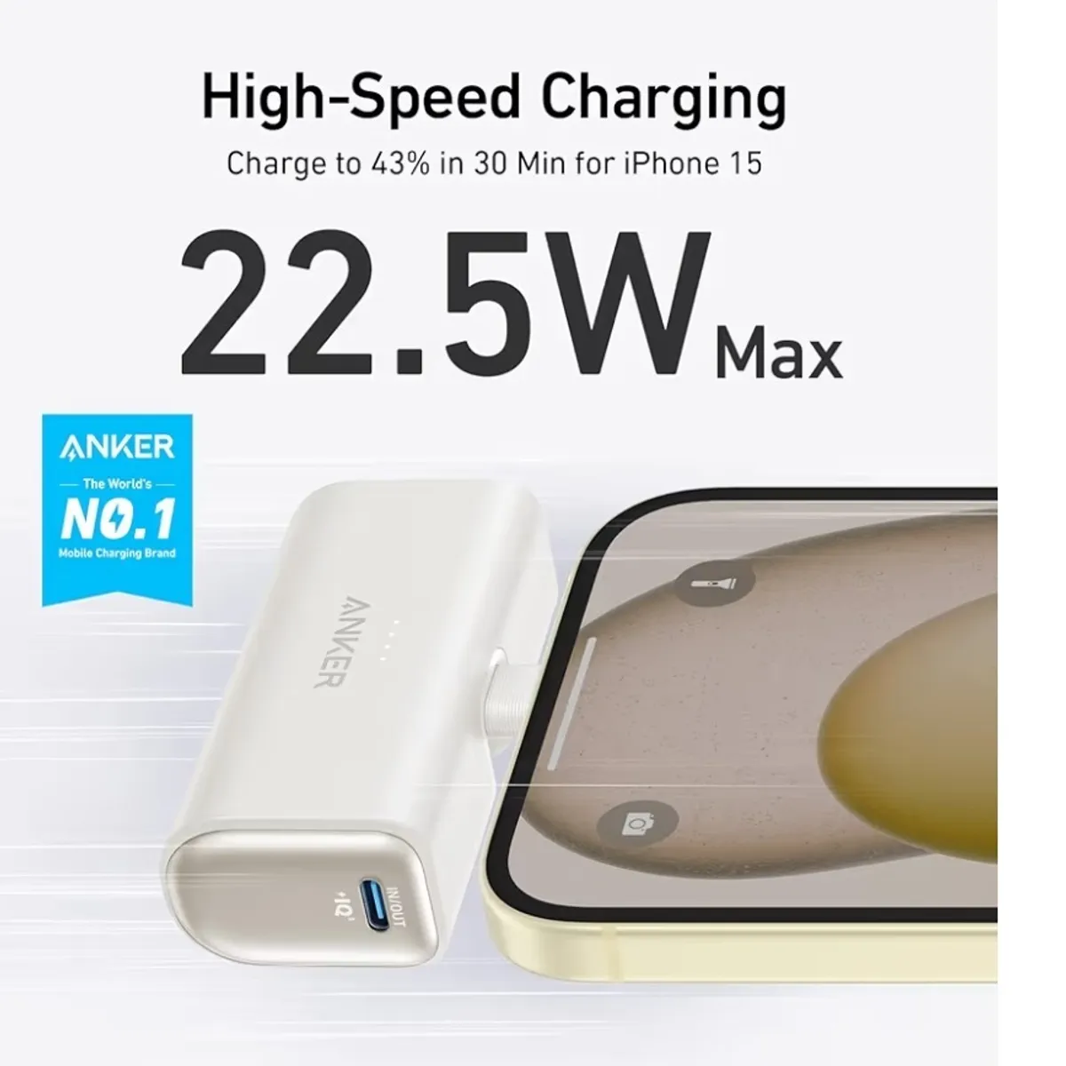 Anker Portable Charger, Built-in USB C Connector, 22.5W
