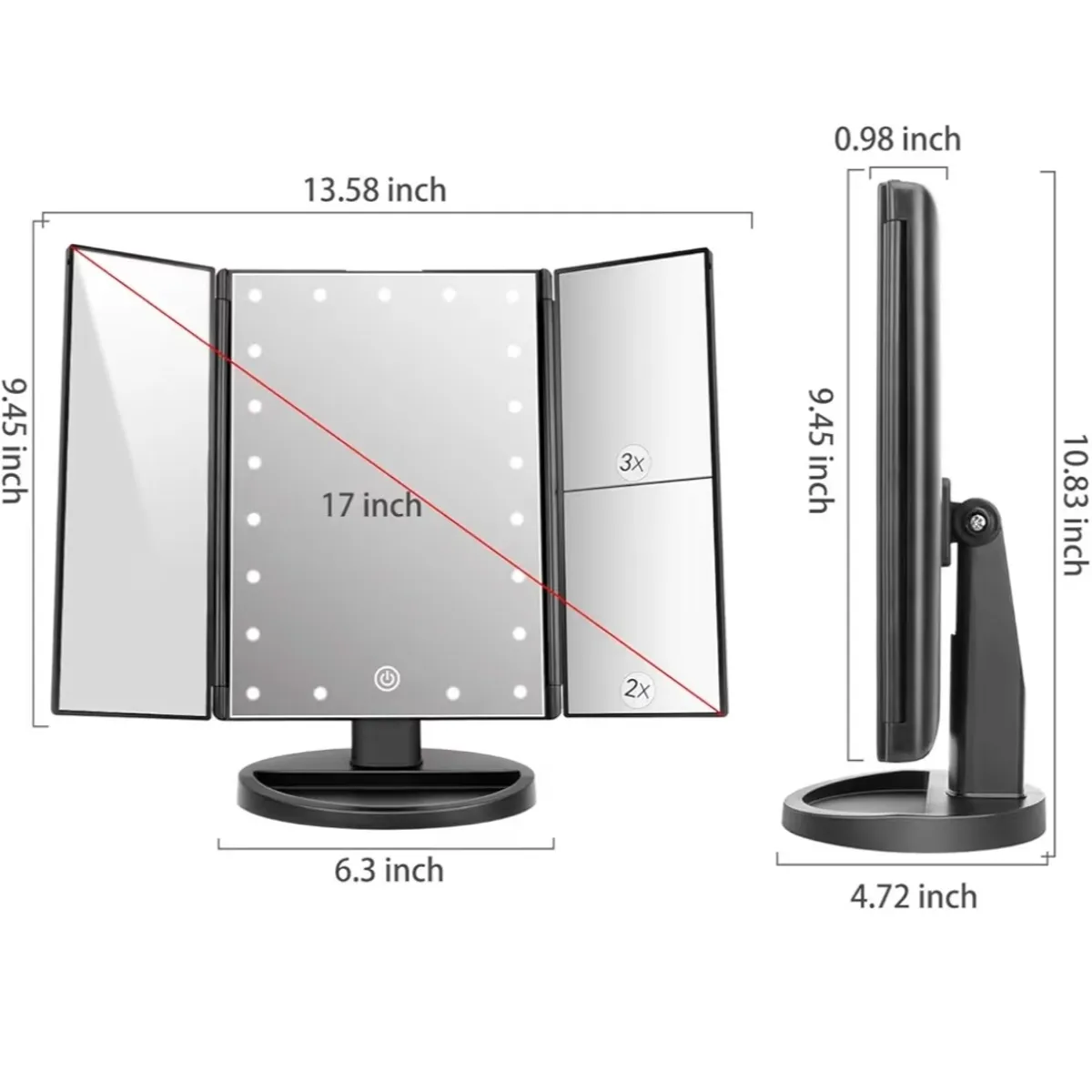 Superstar  Magnifting Mirror with  Lights, Touch Screen and 3X/2X/1X Magnification, Two Power Supply Mode Make up Mirror,Travel Mirror