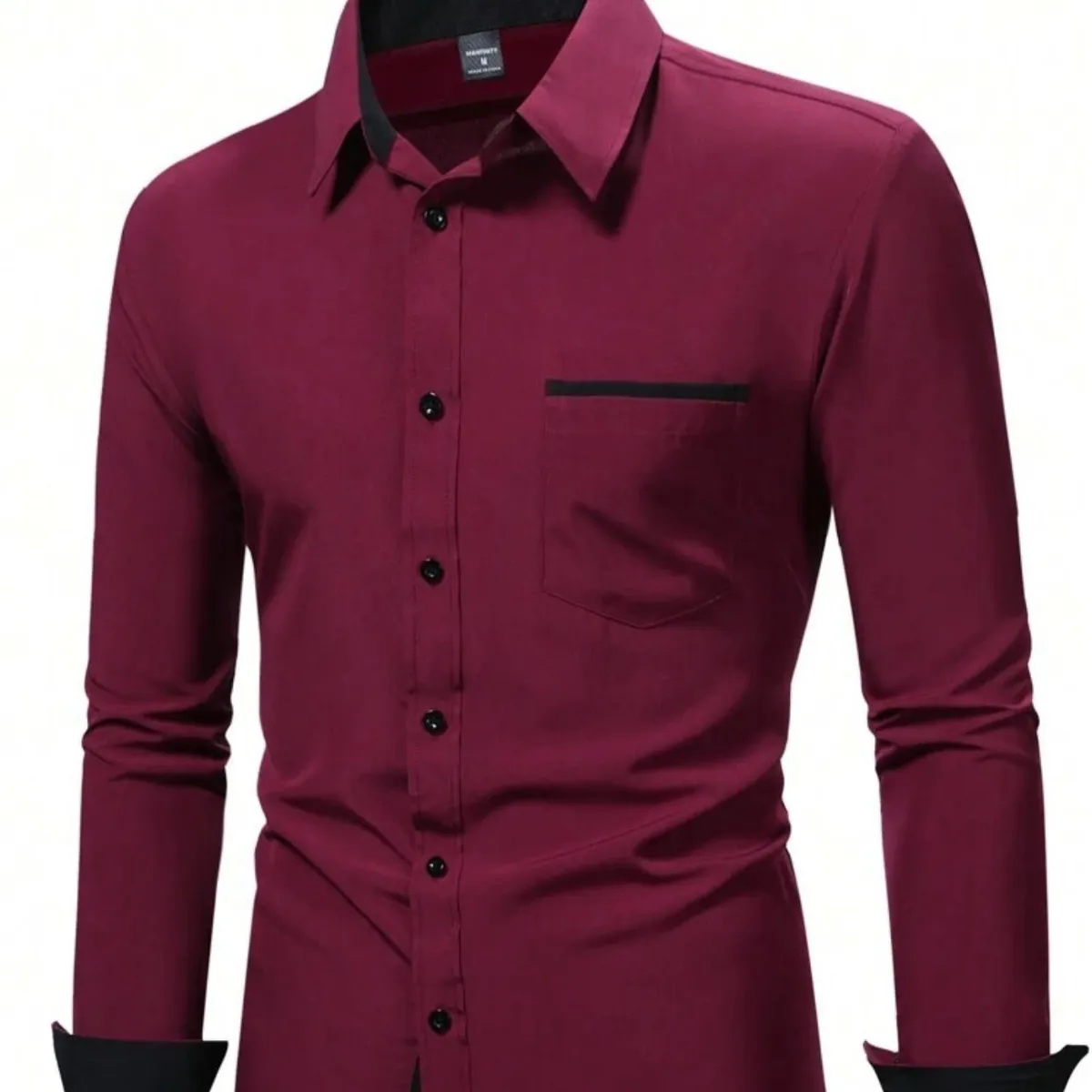 Men Long Sleeve Pocketed Casual Dark Red Dress Shirt - Size M.