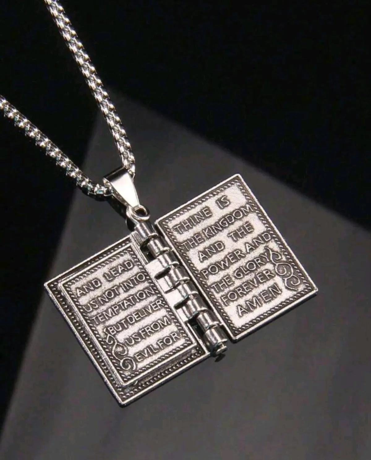 1PC Flip Page Bible Lord's Prayer Book Pendant Necklace
