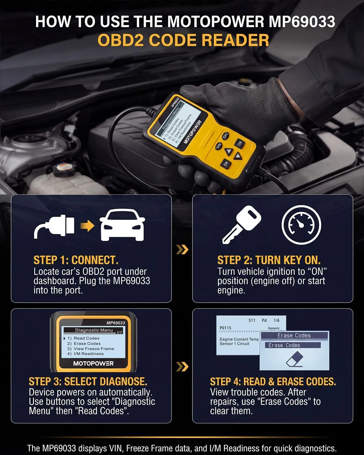 MOTOPOWER MP69033 Car OBD2 Scanner Code Reader