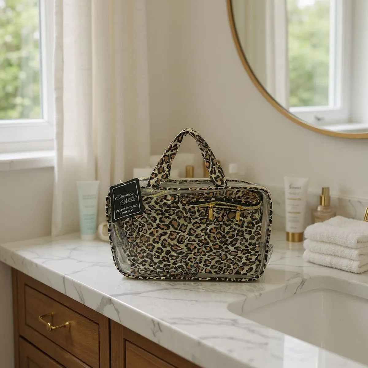 Emma and Chloe Cosmetic Case 4-Pc Set, for Cosmetics, Makeup, for Traveling or Organizing Products, Clear & Leopard Print